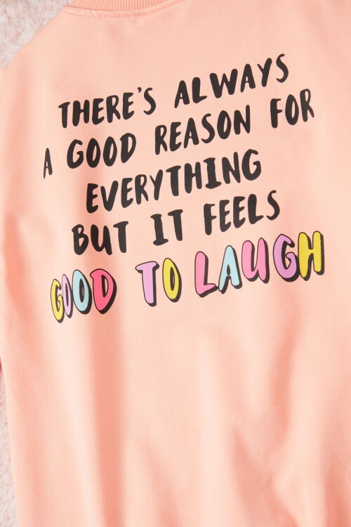 Somon Gülen Yüz Sırtı Baskılı Kız Çocuk Sweatshirt 16702