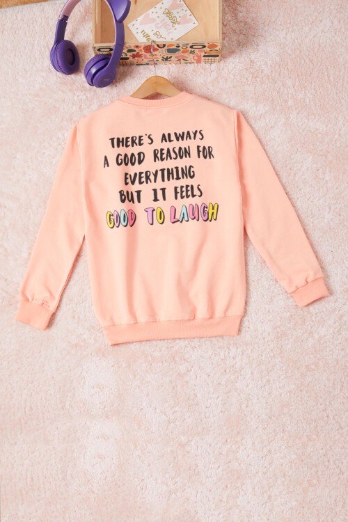 Somon Gülen Yüz Sırtı Baskılı Kız Çocuk Sweatshirt 16702