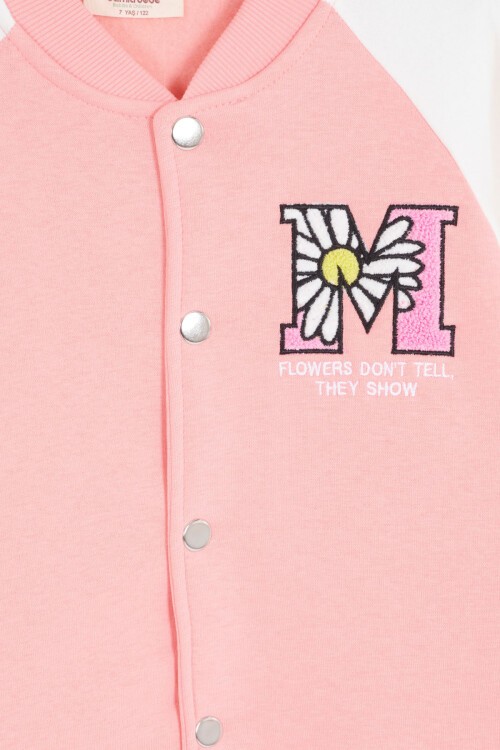 Somon Harf Nakışlı Kolej Ceketli Kız Çocuk Şardonlu Eşofman Takımı 16826