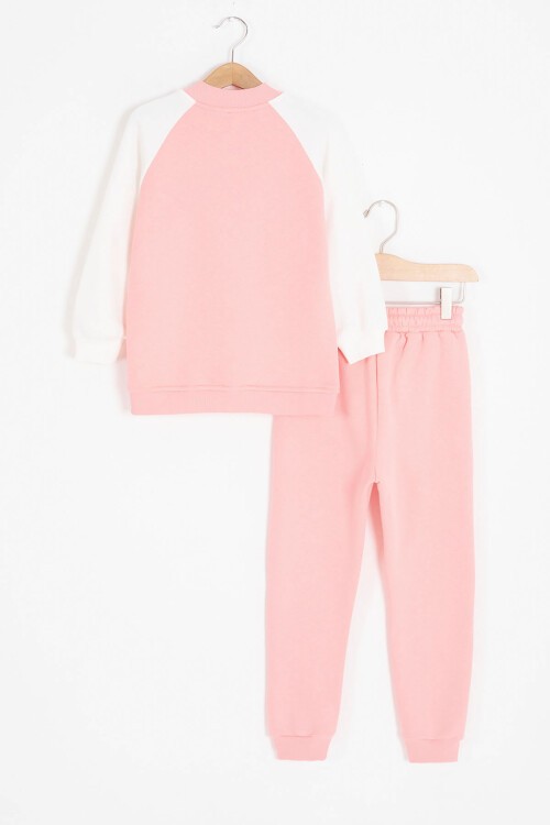 Somon Harf Nakışlı Kolej Ceketli Kız Çocuk Şardonlu Eşofman Takımı 16826