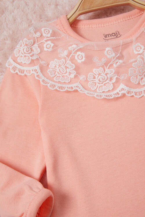 Somon Kız Bebek Dantel Yakalı Uzun Kol Çıtçıtlı Badi 16840