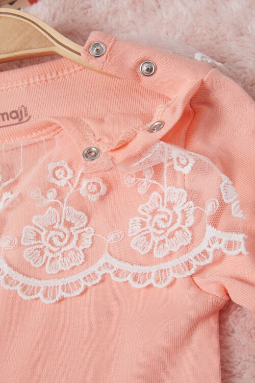 Somon Kız Bebek Dantel Yakalı Uzun Kol Çıtçıtlı Badi 16840