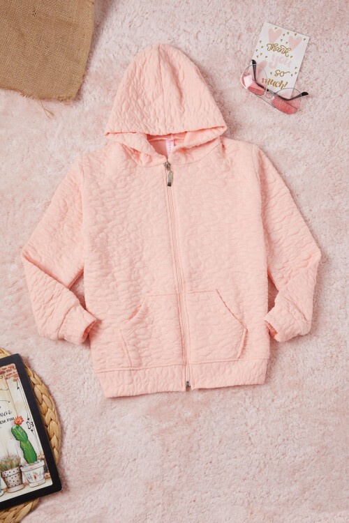 Somon Kız Çocuk Kapitone Desenli Kapüşonlu Fermuarlı Hırka 16605