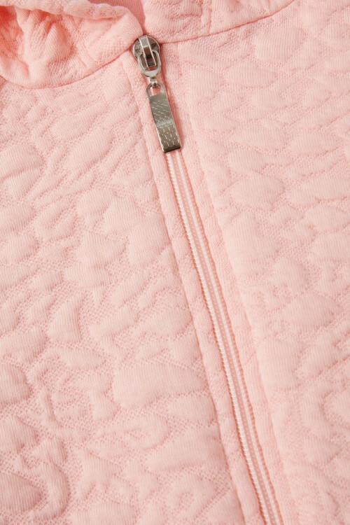 Somon Kız Çocuk Kapitone Desenli Kapüşonlu Fermuarlı Hırka 16605