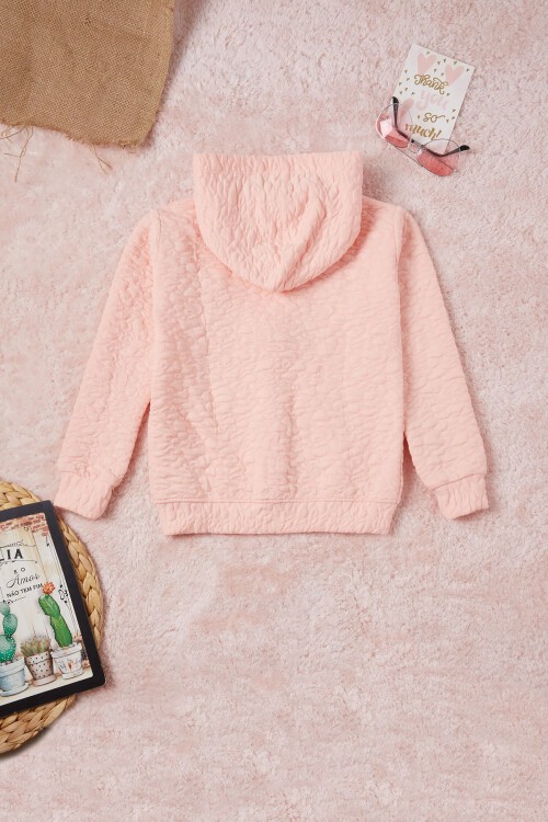 Somon Kız Çocuk Kapitone Desenli Kapüşonlu Fermuarlı Hırka 16605