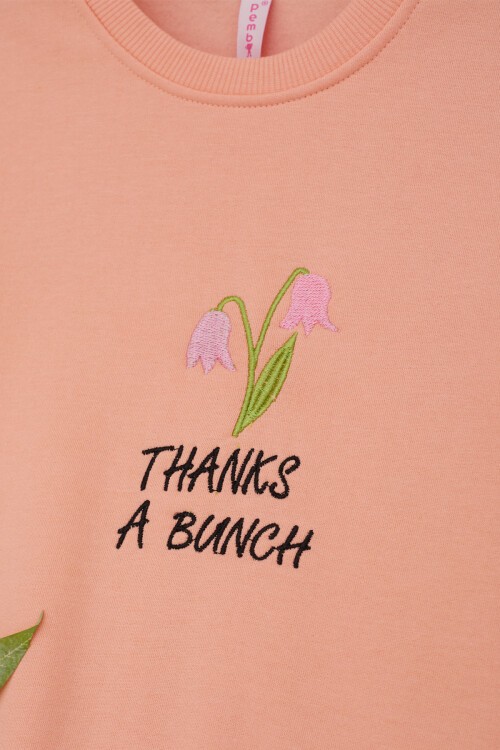 Somon Lale Nakışlı Kız Çocuk Kız Çocuk Sweatshirt 17208