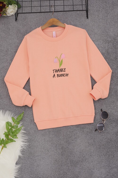 Somon Lale Nakışlı Kız Çocuk Kız Çocuk Sweatshirt 17208