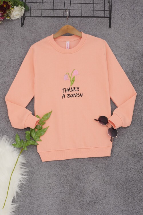 Somon Lale Nakışlı Kız Çocuk Kız Çocuk Sweatshirt 17208