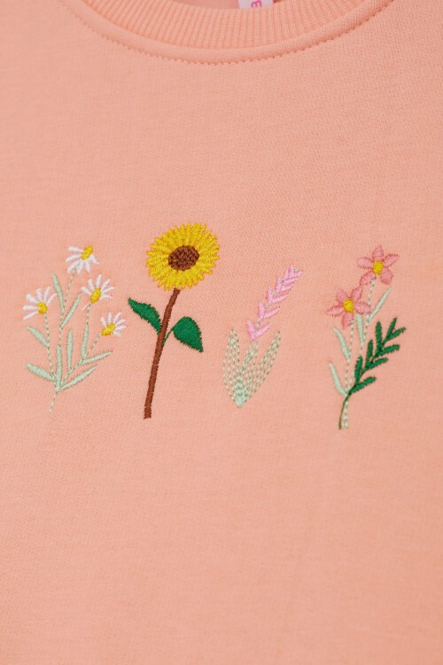 Somon Papatya Nakışlı Kız Çocuk Kız Çocuk Sweatshirt 17202