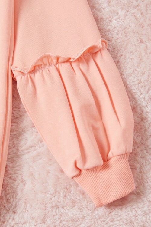 Somon Renkli Kalp Desenli Payetli Kız Çocuk Sweatshirt 16694