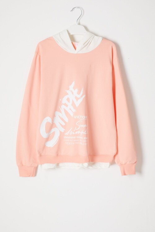 Somon Simple Yazı Baskı Kapüşonlu Kız Sweatshirt 16595