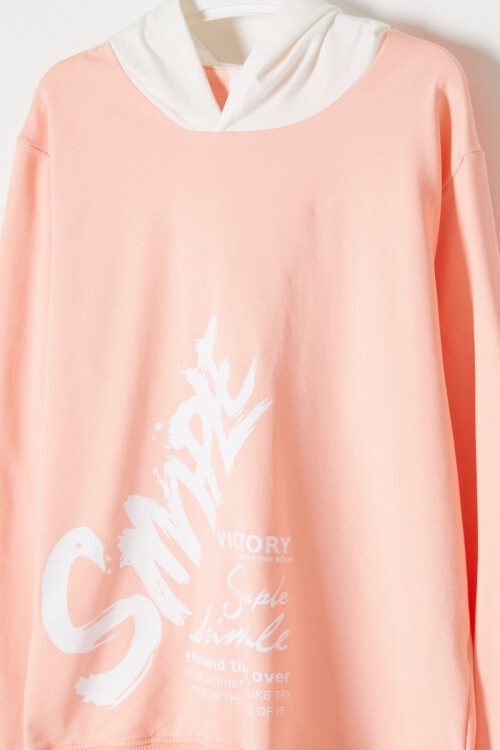 Somon Simple Yazı Baskı Kapüşonlu Kız Sweatshirt 16595