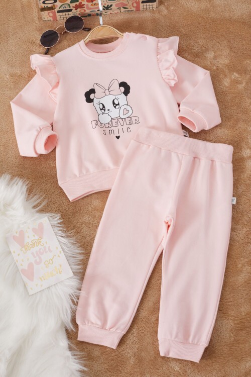 Somon Smile Baskılı Volanlı Kız Bebek Takımı 17176
