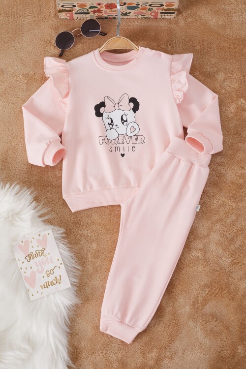 Somon Smile Baskılı Volanlı Kız Bebek Takımı 17176