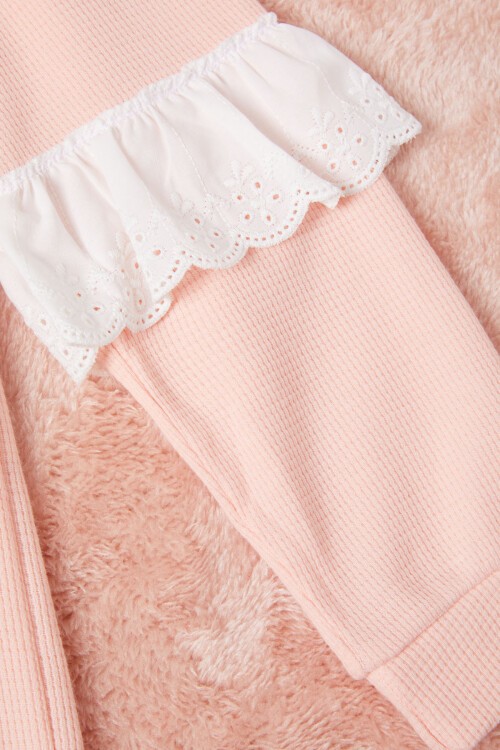 Somon Smile Nakışlı Kız Çocuk Waffle Sweatshirt 16590