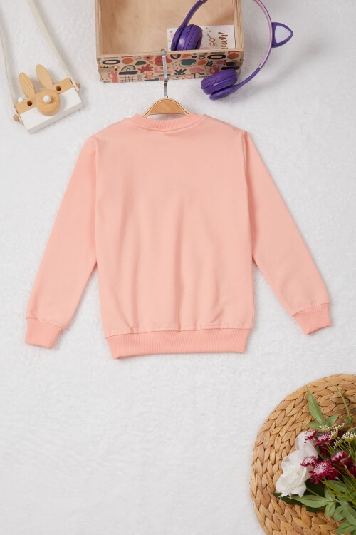 Somon Tavşan Nakışlı Yazılı Kız Çocuk Sweatshirt 16945