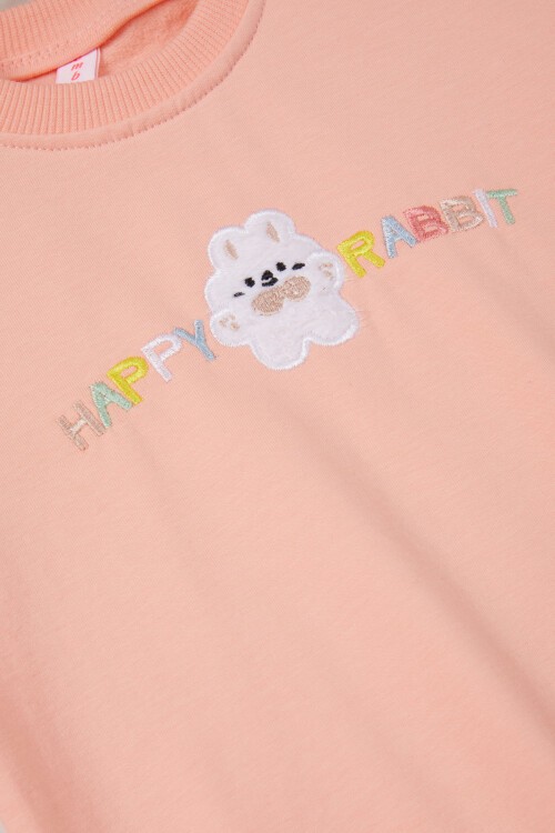 Somon Tavşan Nakışlı Yazılı Kız Çocuk Sweatshirt 16945