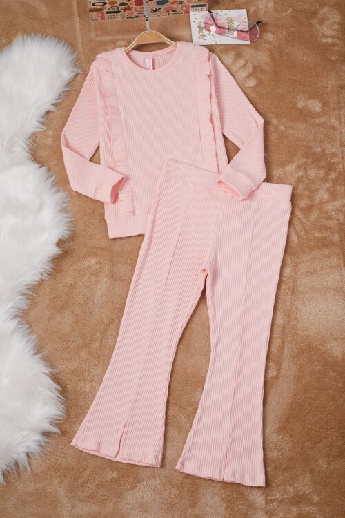 Somon Yırtmaçlı Önü Fırfırlı Kız Çocuk Takım 17182