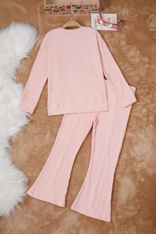 Somon Yırtmaçlı Önü Fırfırlı Kız Çocuk Takım 17182