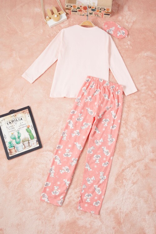 Tavşan Baskılı Yazılı Kız Çocuk Pijama Takımı 16338