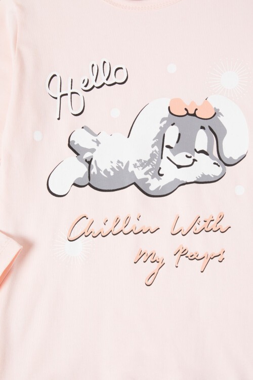 Tavşan Baskılı Yazılı Kız Çocuk Pijama Takımı 16338