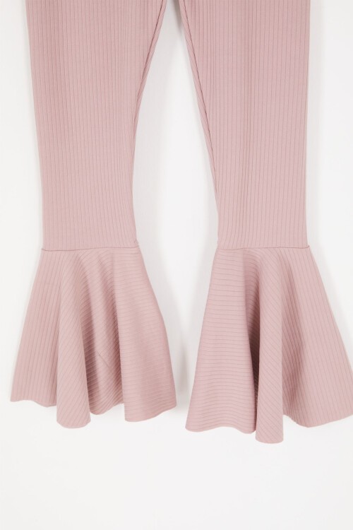 Toz Pembe Volanlı Fitilli Kız Düz Tayt  16873