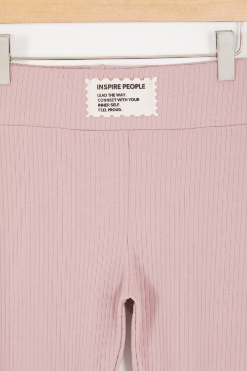 Toz Pembe Volanlı Fitilli Kız Düz Tayt  16873