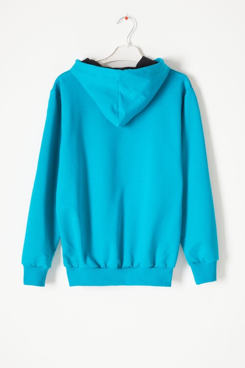 Turkuaz Kanguru Cepli Kapüşonlu Unisex Çocuk Sweatshirt 16785