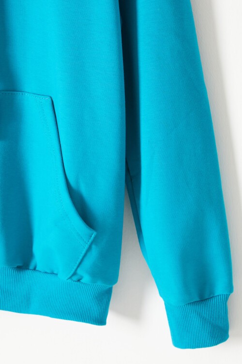 Turkuaz Kanguru Cepli Kapüşonlu Unisex Çocuk Sweatshirt 16785