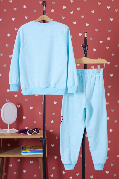 Turkuaz Ördek Baskılı Şardonlu Kız Çocuk Eşofman Takımı 17349