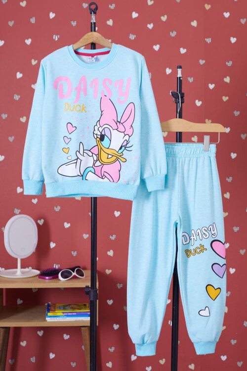 Turkuaz Ördek Baskılı Şardonlu Kız Çocuk Eşofman Takımı 17349