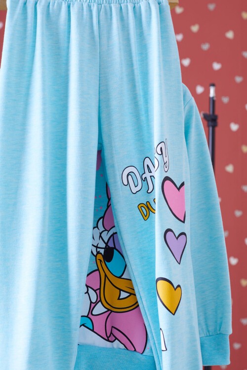 Turkuaz Ördek Baskılı Şardonlu Kız Çocuk Eşofman Takımı 17349