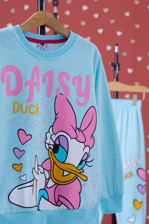 Turkuaz Ördek Baskılı Şardonlu Kız Çocuk Eşofman Takımı 17349