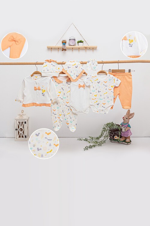 Turuncu Fiyonklu 8li Bebek Hastane Çıkışı Seti 16894