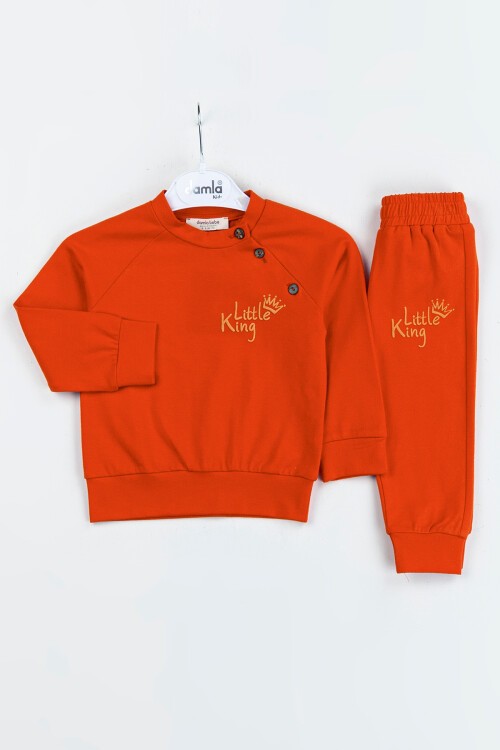 Turuncu Little King Baskı Erkek Bebek Takım 16624