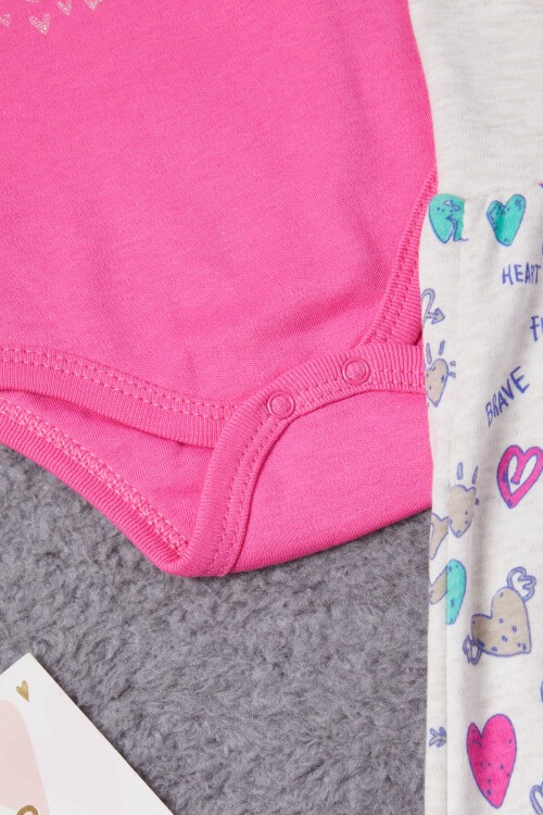 Unicorn Baskılı Çıtçıtlı Badili Şapkalı Kız Bebek Takım 16721