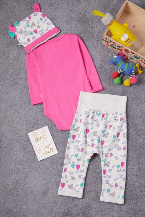 Unicorn Baskılı Çıtçıtlı Badili Şapkalı Kız Bebek Takım 16721