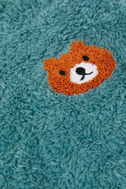 Yeşil Ayıcık Nakışlı Erkek Bebek Peluş Eşofman Takımı 17161