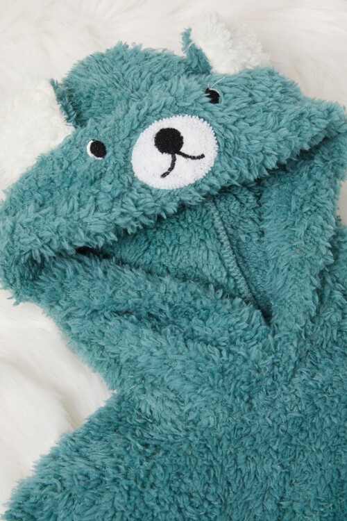 Yeşil Ayıcık Nakışlı Erkek Bebek Peluş Eşofman Takımı 17161
