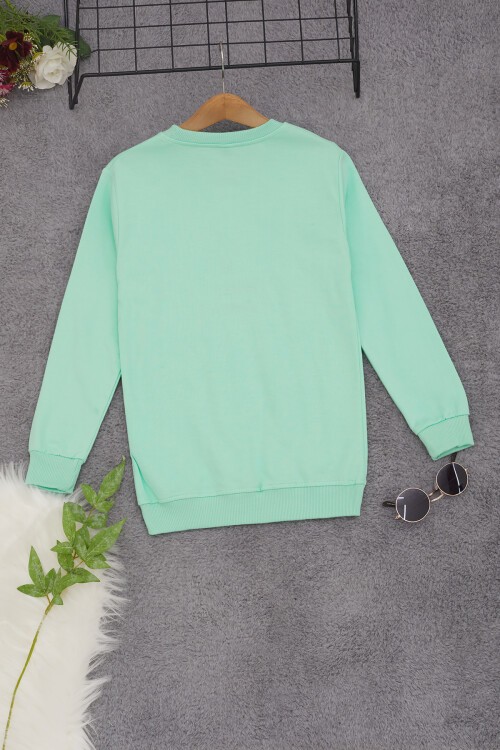 Yeşil Ayıcık Nakışlı Kız Çocuk Kız Çocuk Sweatshirt 17198