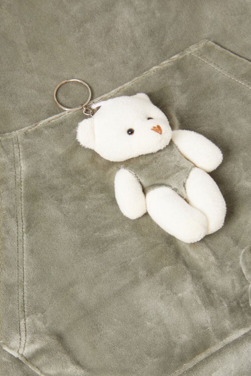 Yeşil Ayıcıklı Kanguru Cepli Kız Kadife Eşofman Takımı 16575