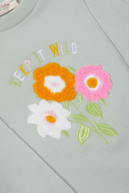 Yeşil Çiçek Nakışlı Kız Bebek Eşofman Takımı 17019