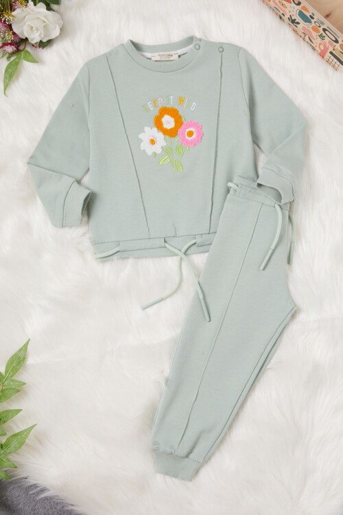 Yeşil Çiçek Nakışlı Kız Bebek Eşofman Takımı 17019