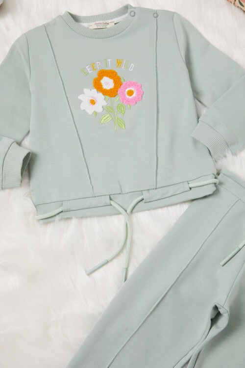 Yeşil Çiçek Nakışlı Kız Bebek Eşofman Takımı 17019