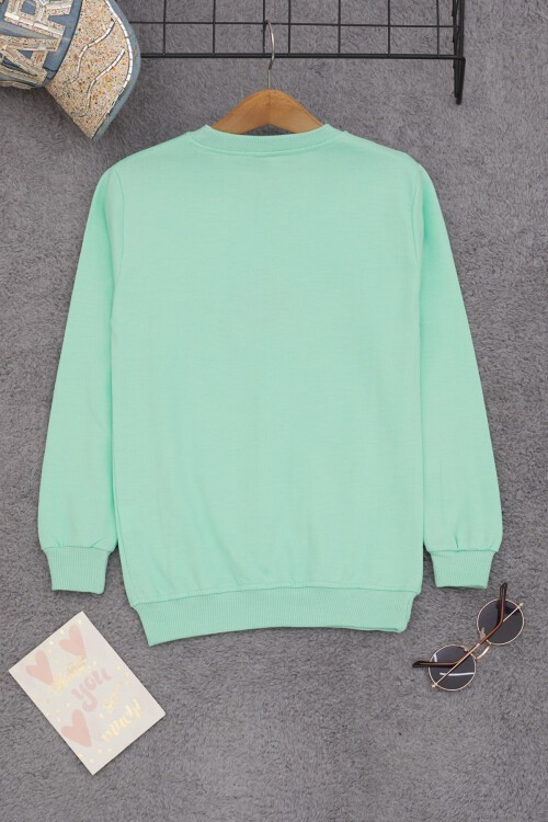 Yeşil Çiçek Nakışlı Kız Çocuk Kız Çocuk Sweatshirt 17192