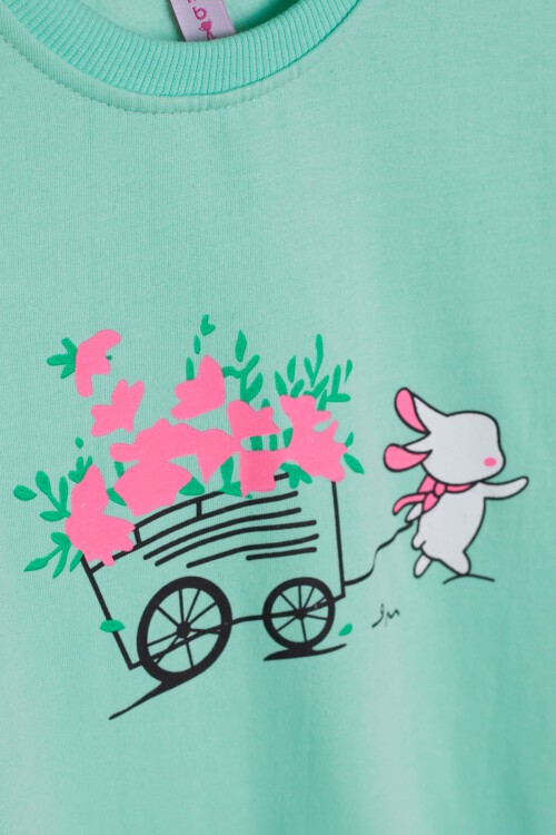 Yeşil Çiçekli Tavşan Baskılı Kız Çocuk Sweatshirt 17276