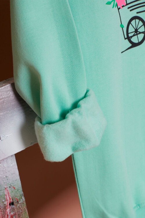 Yeşil Çiçekli Tavşan Baskılı Kız Çocuk Sweatshirt 17276