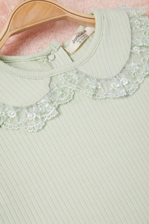 Yeşil Dantel Yakalı Fitilli Kız Bebek Takım 17151