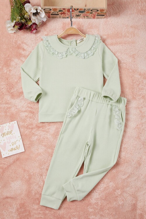 Yeşil Dantel Yakalı Fitilli Kız Bebek Takım 17151