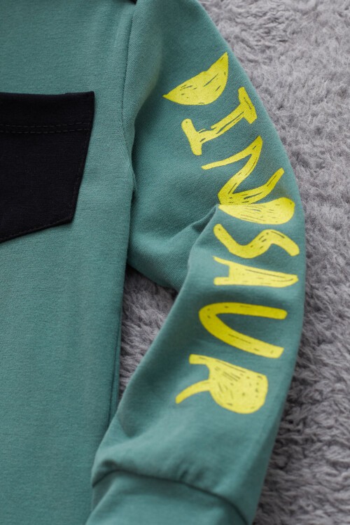 Yeşil Dinozor Baskılı Cepli Erkek Bebek Eşofman Takımı 17321